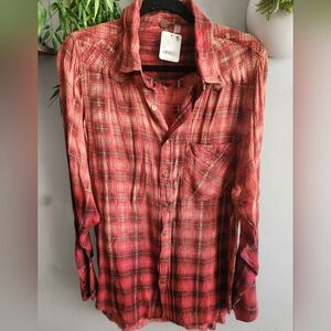 Free People One Plaid Buttondown NWT